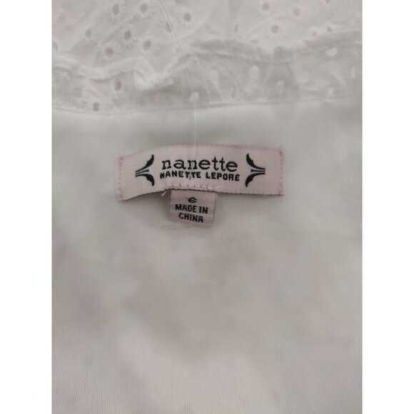 Nanette Lepore white cotton eyelet dress with short sleeves and ruffled hem (6) - Picture 3 of 8